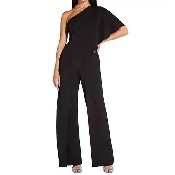 NEW ADRIANNA PAPELL one shoulder dress like jumpsuit in black